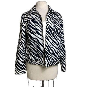 Jones New York Y2K M zebra jacket with hand pockets breast pockets black white